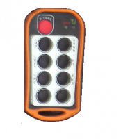 The wireless radio control pendant has the following switches: up, down, left, right, increase speed, decrease speed and stop.