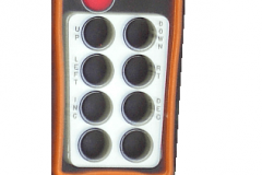 The wireless radio control pendant has the following switches: up, down, left, right, increase speed, decrease speed and stop.
