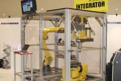 GE Fanuc F-200iB hung vertically with MC40 spindle, 5Hp,3600 RPM, 2-Axis Rotary Table, M20iA part transfer Robot. Custom Enclosure for IMTS Show only.